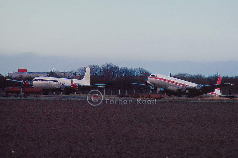 ex Sterling Airways Douglas DC-6B and ex Conair of Scandinavia Douglas DC-7 at Kastrup Airport